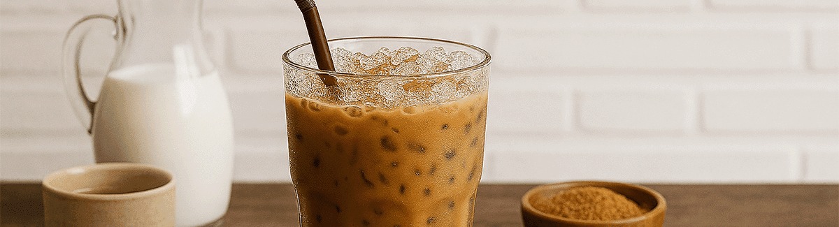 Shake de morango com Glucerna sabor baunilha em copo sobre fundo de madeira com morangos