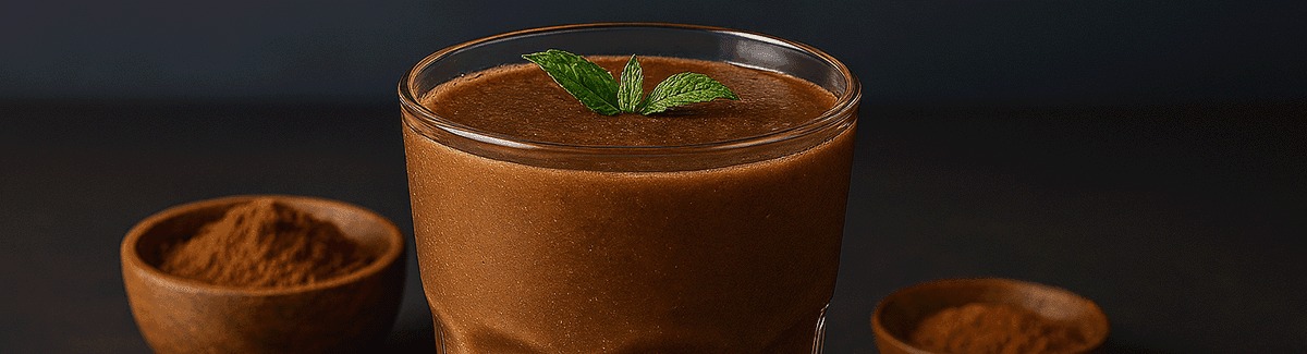 Shake de morango com Glucerna sabor baunilha em copo sobre fundo de madeira com morangos